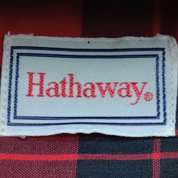 Vintage 80s HATHAWAY Shirt Biddeford Poplin Red Plaid Button Up Men's XL NWOT - Picture 3 of 7